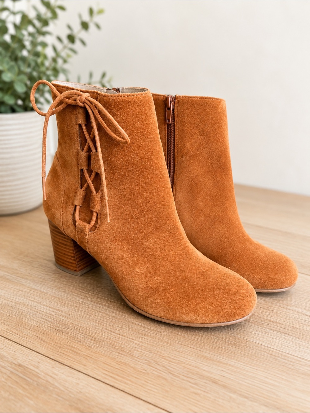 Sole Society Suede Lace-Up Ankle Booties - Tan